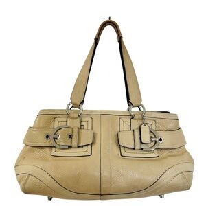 Vintage Coach Leather Shoulder Hand Bag with Side Buckles - Cream Y2K